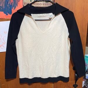 Lord & Taylor V-Neck Sweater in Black and Cream